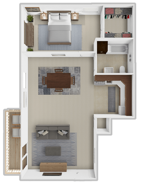 Floor plan for 1 bed, 1 bath, 812 sqft